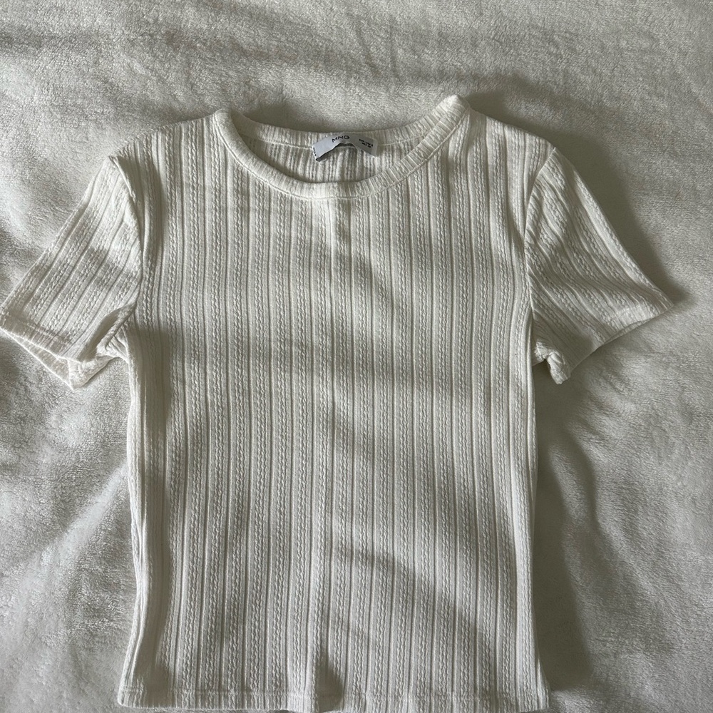 Mango Women's Cream Ribbed Short Sleeve Tee